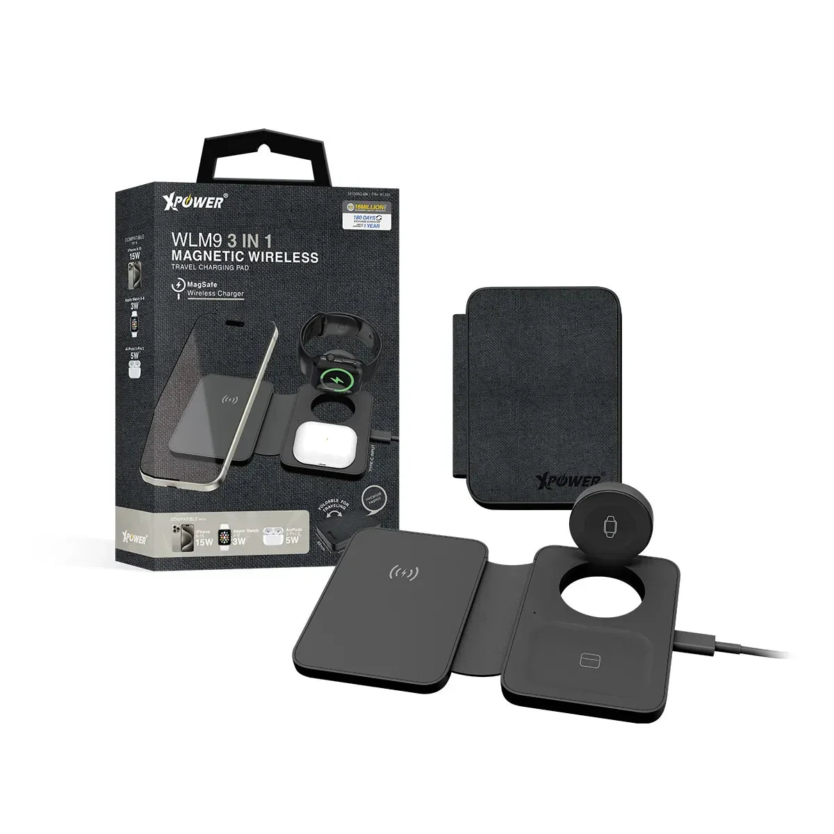 XPower Magsafe Foldable Travel Charging Pad - Black - Tashqila XPower Magsafe Foldable Travel Charging Pad - Black - Tashqila